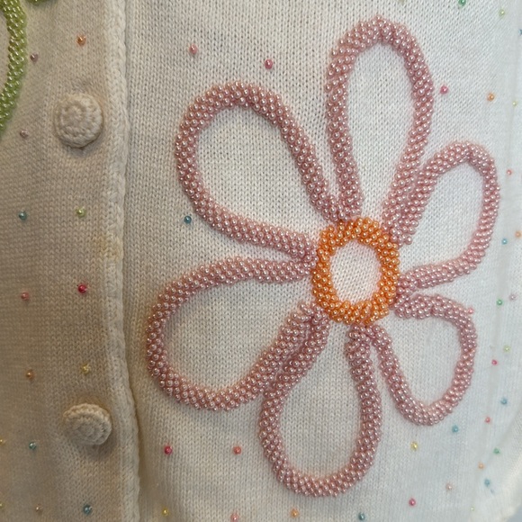 Michael Simon pastel beads floral white sweater - Picture 9 of 12